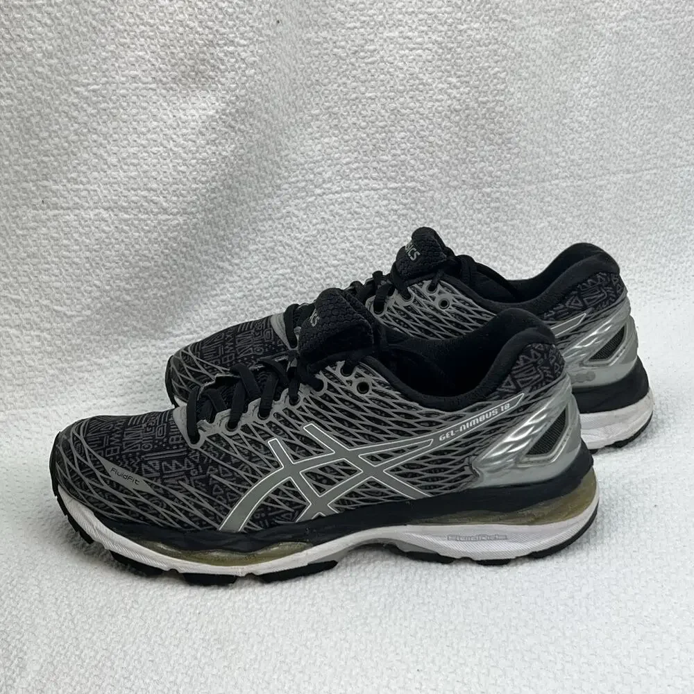 ASICS Gel Nimbus 18 Women’s 8 Black Gray Silver Running Shoes T580N